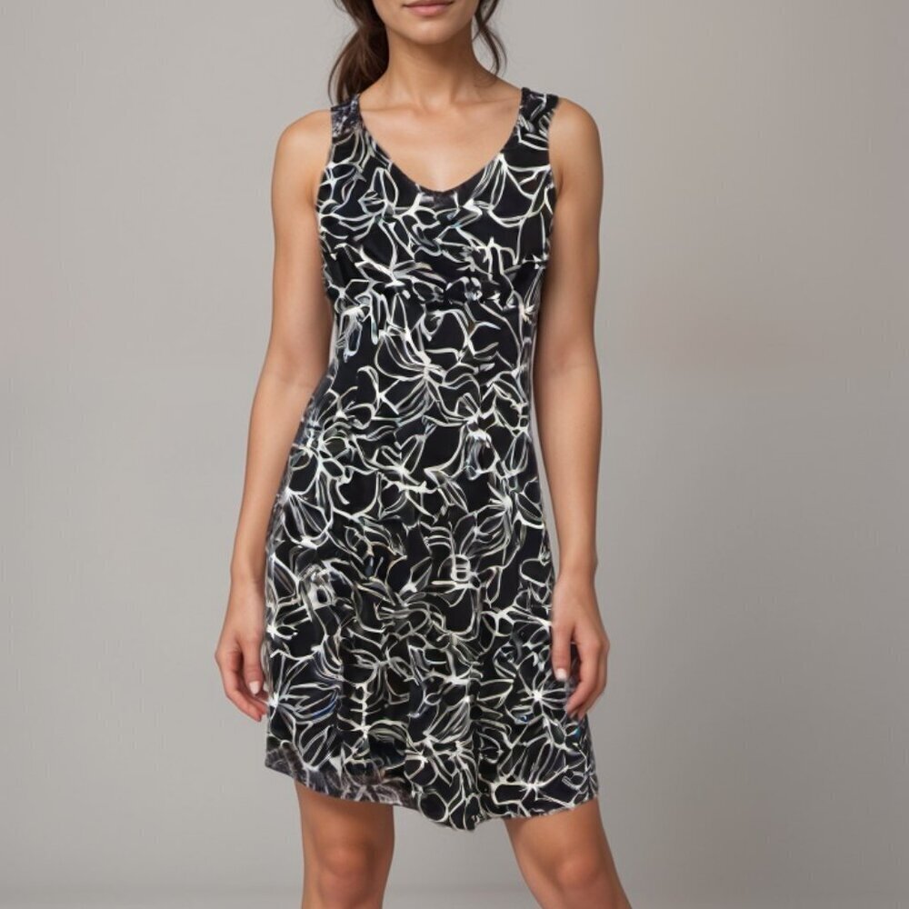 Jones Wear Black with White Swirls Casual or Evening Sleeveless Dress in Size‎ 8
